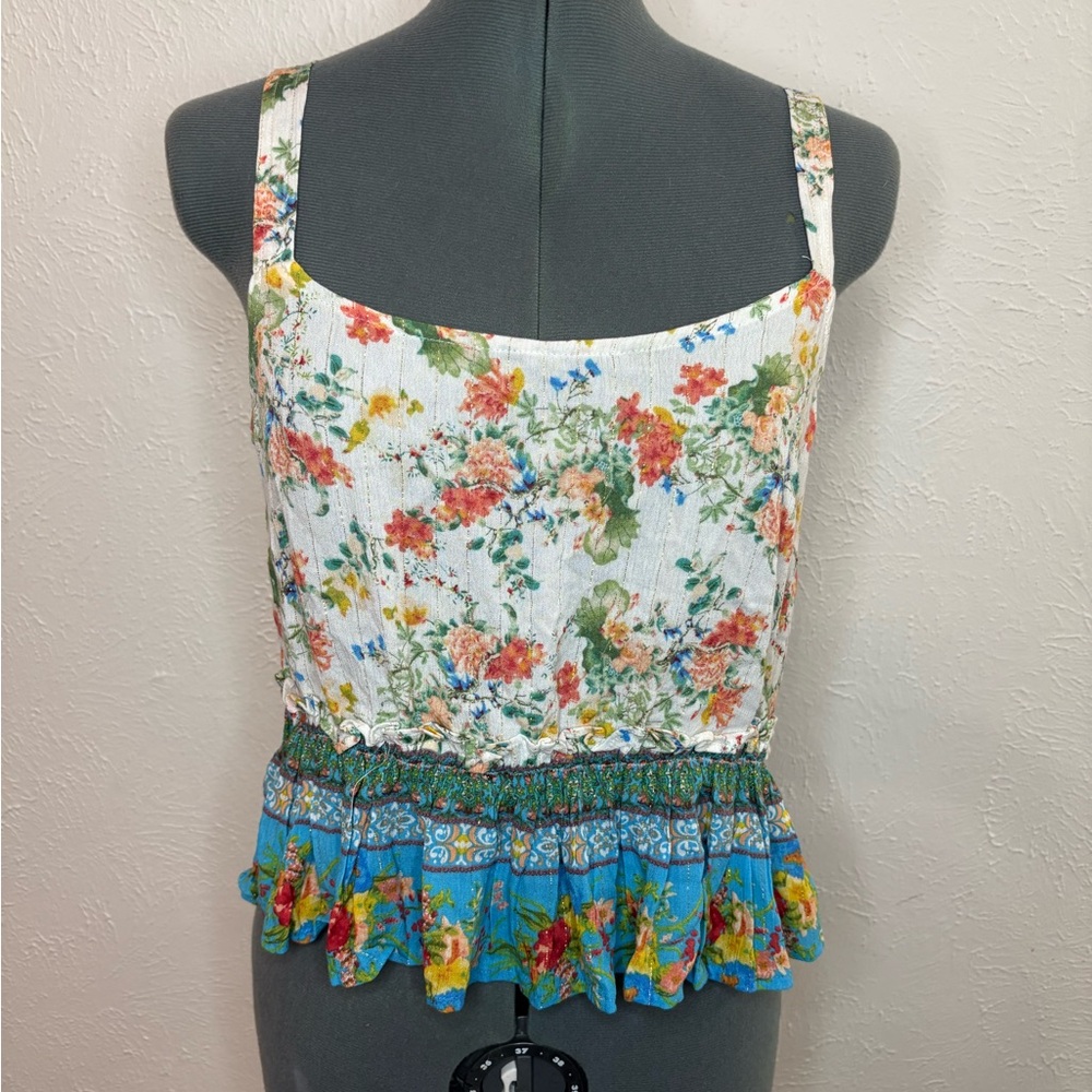 Ruffled Peplum Bustier Tank Top in Orange and Red
